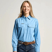 SOMERSET | Womens Half Button Long Sleeve Work Shirt - Sky Blue